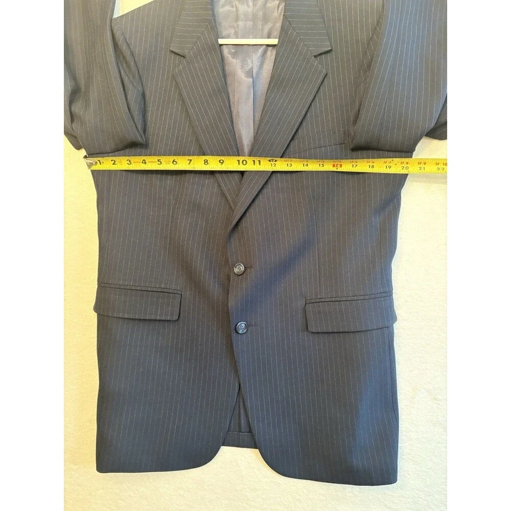 JCPenney The Men’s Shop Pinstripe Suit 44R 36x31 Navy 2 Button Wool Blend